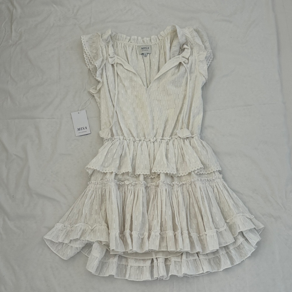Misa Los Angeles Cream Ruffle Mini Dress